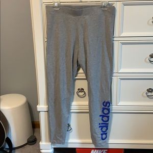 adidas grey leggings with blue logo